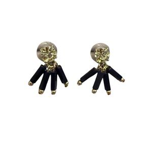 Gold Crystal Rhinestone Bling Black Bead Stud Earrings Statement Jewelry